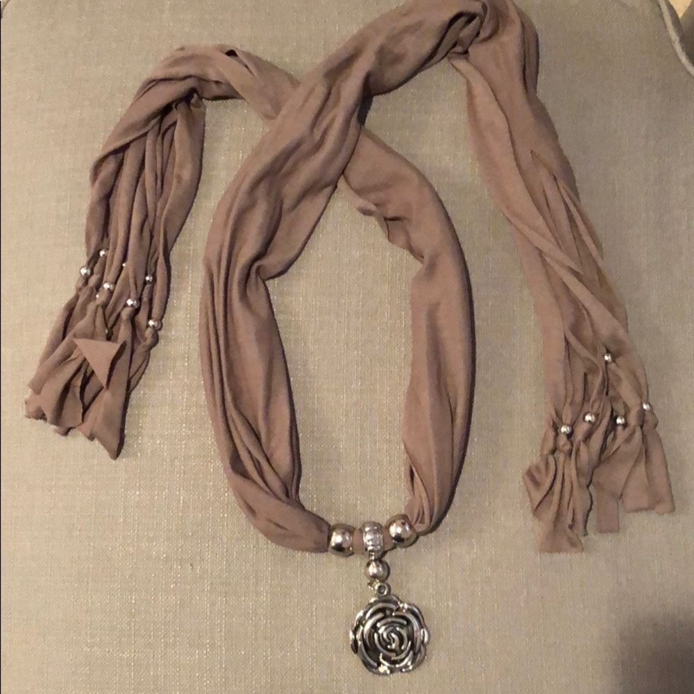 Scarf Necklace with Rose Charm